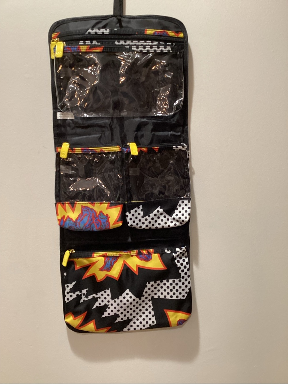 Men's Hanging Toiletry Organizer Pouch - Black with Yellow Accent